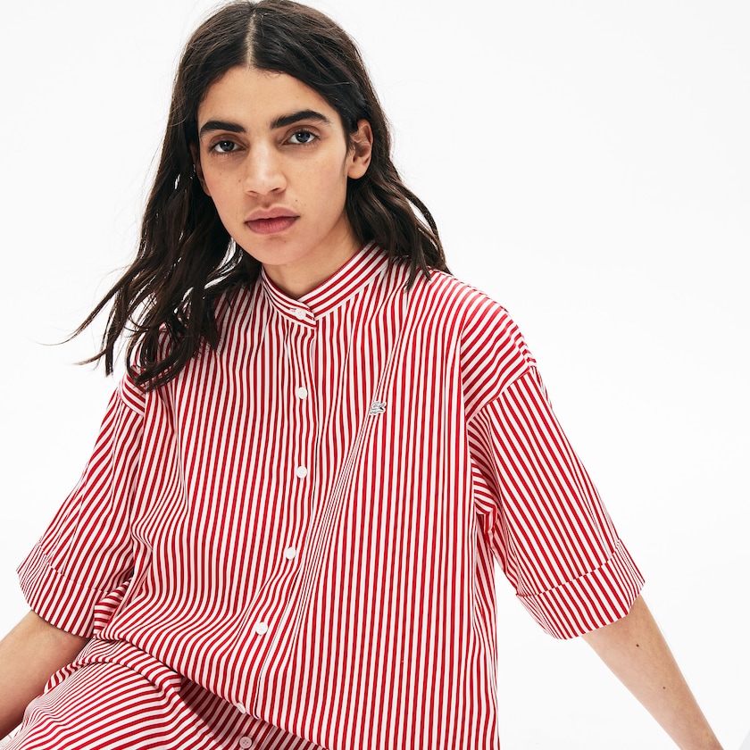 Vestido Lacoste LIVE Striped Cotton Maxi Mujer Blancos Rojos | KD5-48404Z4