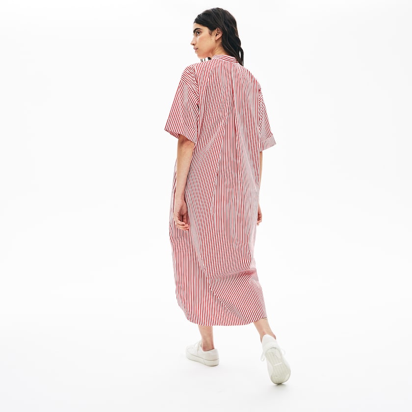 Vestido Lacoste LIVE Striped Cotton Maxi Mujer Blancos Rojos | KD5-48404Z4