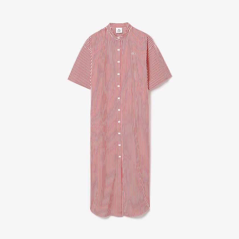 Vestido Lacoste LIVE Striped Cotton Maxi Mujer Blancos Rojos | KD5-48404Z4