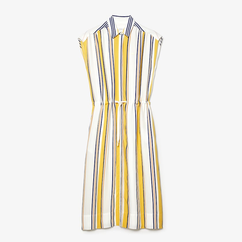 Vestido Lacoste Long Striped Shirtdress Mujer Blancos Azul Marino Azules Amarillos Marrom Claro | BQ1-78317K7
