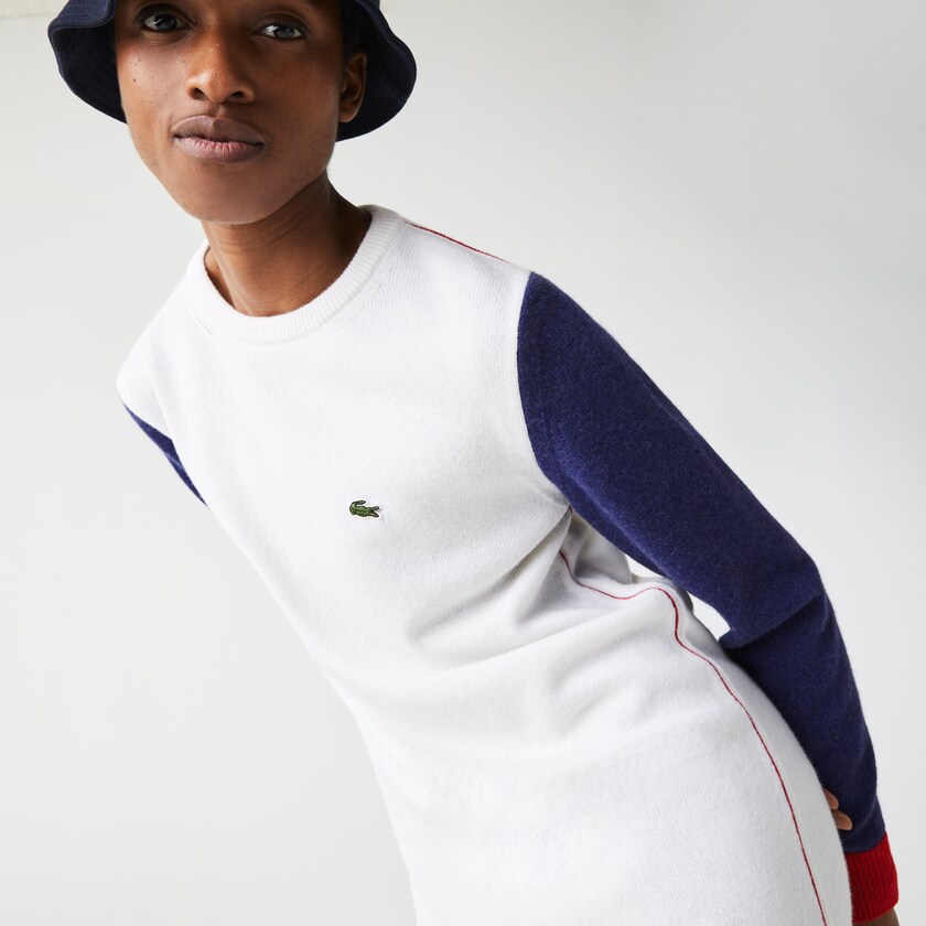Vestido Lacoste Made In France Tricolour Wool Sweater Mujer Blancos Azules Rojos | LD1-83728L2