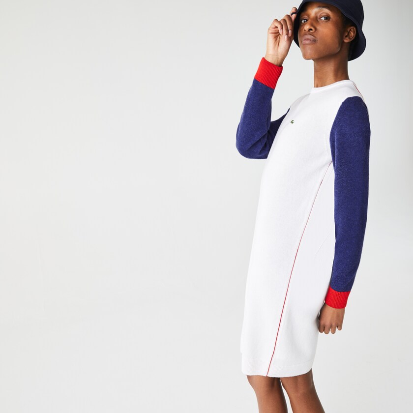 Vestido Lacoste Made In France Tricolour Wool Sweater Mujer Blancos Azules Rojos | LD1-83728L2