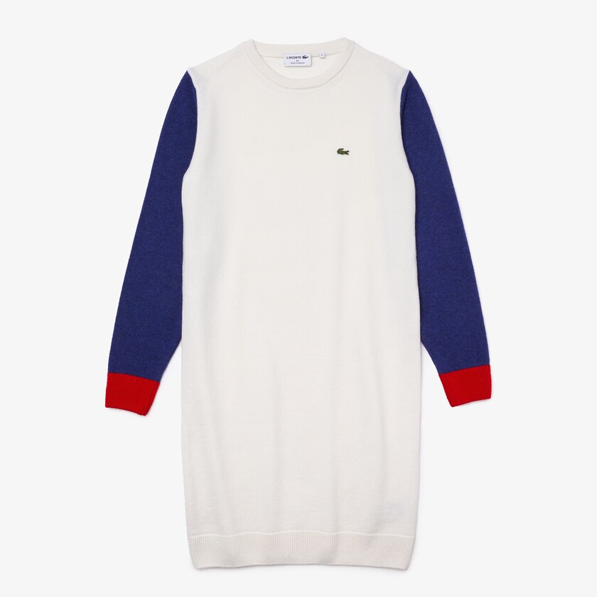 Vestido Lacoste Made In France Tricolour Wool Sweater Mujer Blancos Azules Rojos | LD1-83728L2