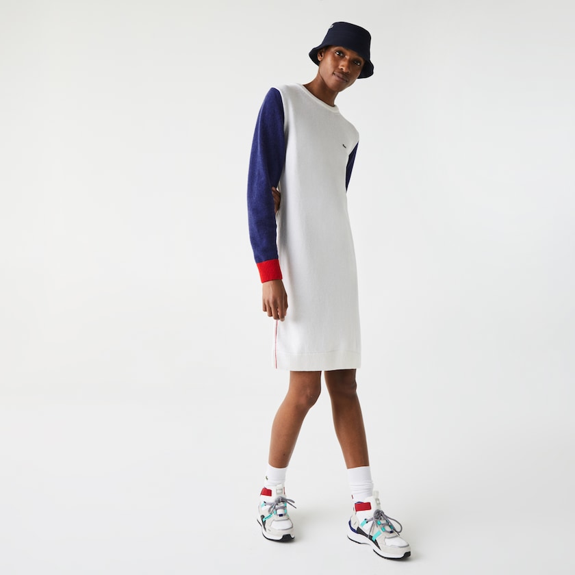 Vestido Lacoste Made In France Tricolour Wool Sweater Mujer Blancos Azules Rojos | LD1-83728L2