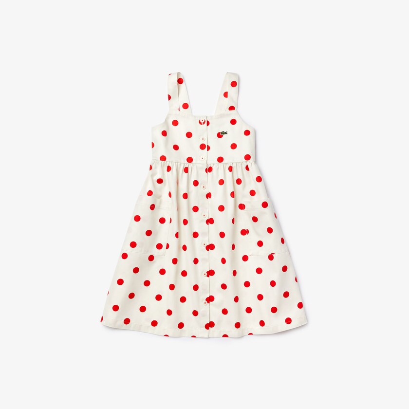 Vestido Lacoste Niños Blancos Rojos Polka Dot Cross-back BY9-07630I9