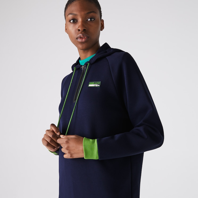 Vestido Lacoste SPORT Hooded Cotton Blend Sweatshirt Mujer Azul Marino Azules Verdes Negros | IY4-40304E5
