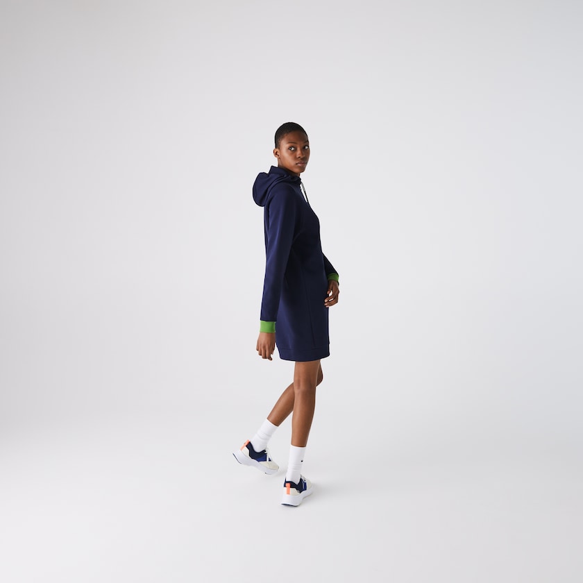 Vestido Lacoste SPORT Hooded Cotton Blend Sweatshirt Mujer Azul Marino Azules Verdes Negros | IY4-40304E5