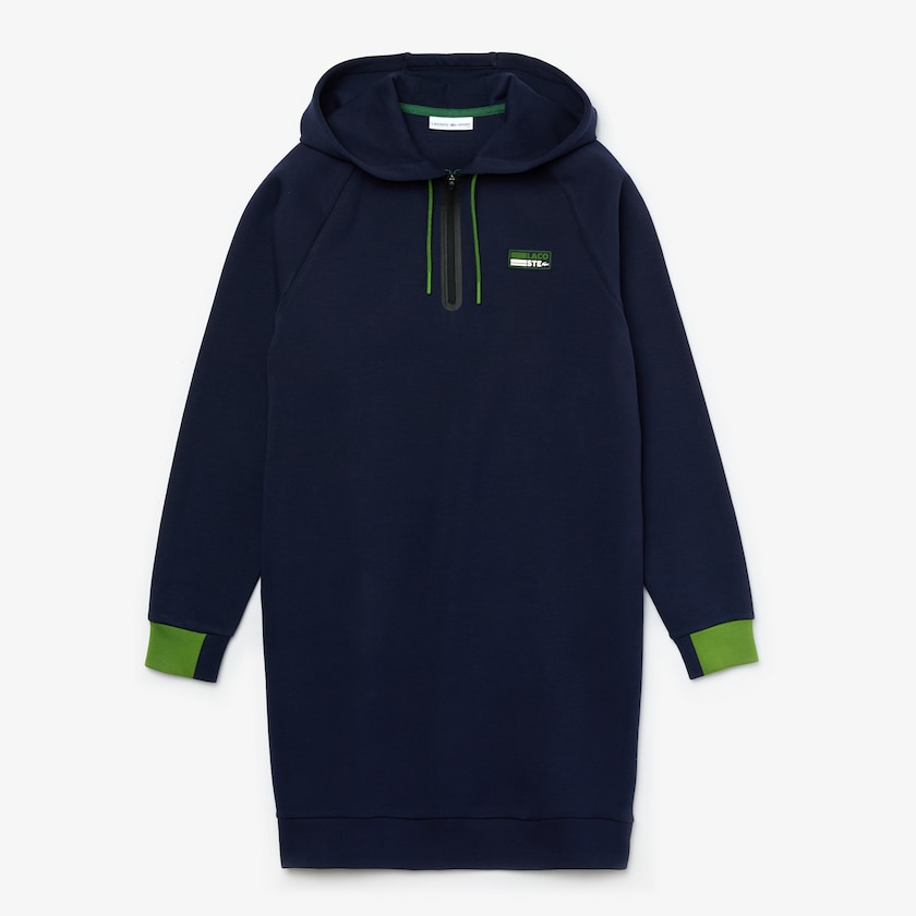 Vestido Lacoste SPORT Hooded Cotton Blend Sweatshirt Mujer Azul Marino Azules Verdes Negros | IY4-40304E5