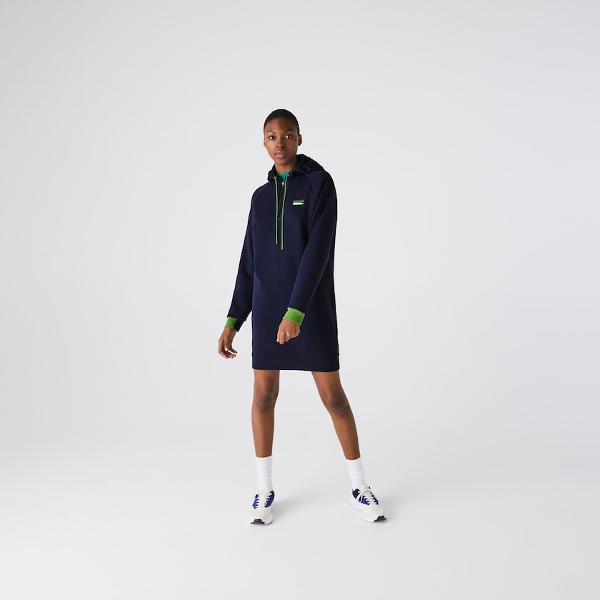 Vestido Lacoste SPORT Hooded Cotton Blend Sweatshirt Mujer Azul Marino Azules Verdes Negros | IY4-40304E5