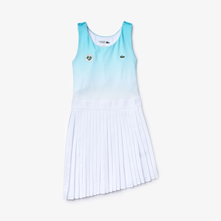 Vestido Lacoste SPORT Roland Garros Asymmetrical Pleated Mujer Turquesa Blancos Verdes | XL2-61016V1