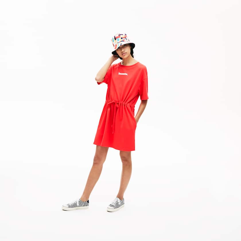 Vestido Lacoste Signature Cotton Fleece T-shirt Mujer Rojos | NE9-62056I2