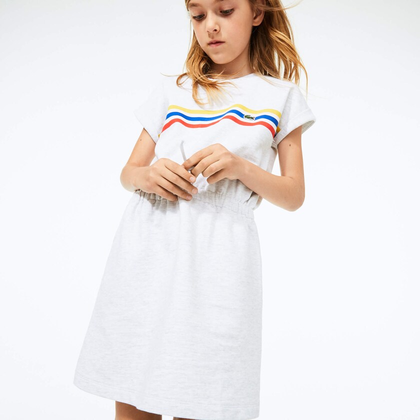 Vestido Lacoste Niños Grises Tricolor Stripe Drop Shoulder CY6-74257P0
